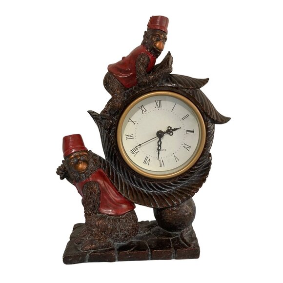 Vintage 1980s Capuchin Monkeys Mantle Quartz Battery Bellhop Clock - Picture 1 of 8